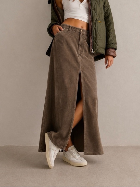 We The Free Dresses & Skirts - We The Free Corduroy Maxi Skirt with Front Slit in Brown